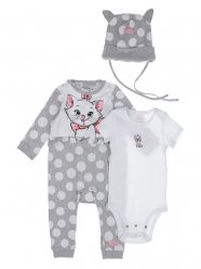 Серый комплект: боди, комбинезон, шапочка для девочки PlayToday Baby 12149106