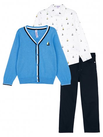 Белый комплект: брюки, кардиган, сорочка для мальчика PlayToday 12412253, вид 7