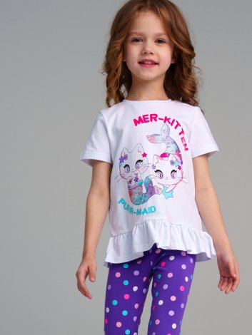 Белый комплект: футболка, легинсы для девочки PlayToday 12422299, вид 3