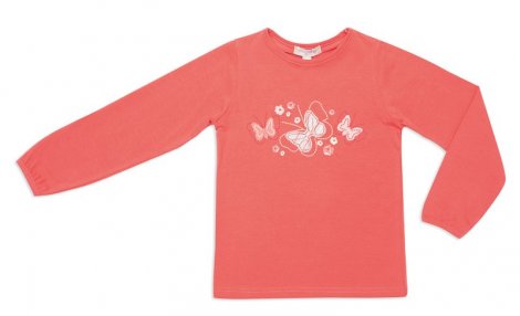 Коралловая футболка с длинным рукавом для девочки PlayToday 142022, вид 1