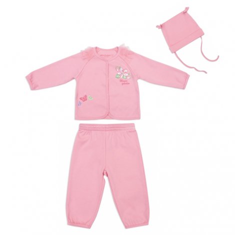 Розовый комплект: кардиган, брюки, шапка для девочки PlayToday Baby 148022, вид 1