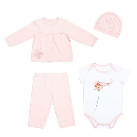 Розовый комплект: боди, кардиган, брюки, шапка для девочки PlayToday Baby 148068, вид 1
