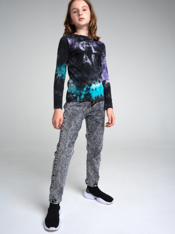 Темно-серые брюки джинсовые утепленные с начесом для девочки PlayToday Tween 32221417, вид 1