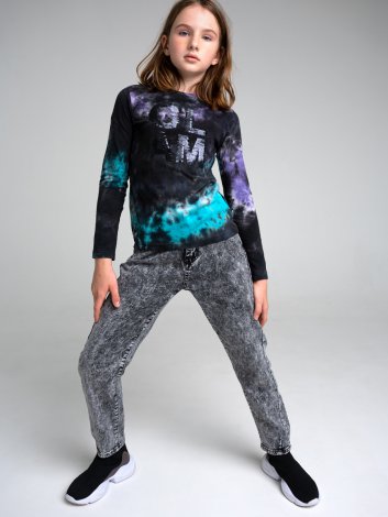 Темно-серые брюки джинсовые утепленные с начесом для девочки PlayToday Tween 32221417, вид 2