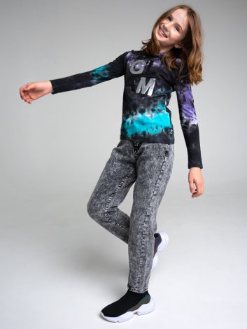 Темно-серые брюки джинсовые утепленные с начесом для девочки PlayToday Tween 32221417, вид 3