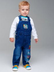 Синий полукомбинезон джинсовый утепленный флисом для мальчика PlayToday Baby 32339017