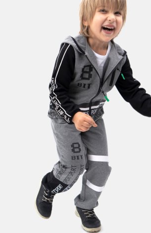 Серый комплект трикотажный для мальчиков: толстовка, брюки для мальчика PlayToday 390005, вид 3
