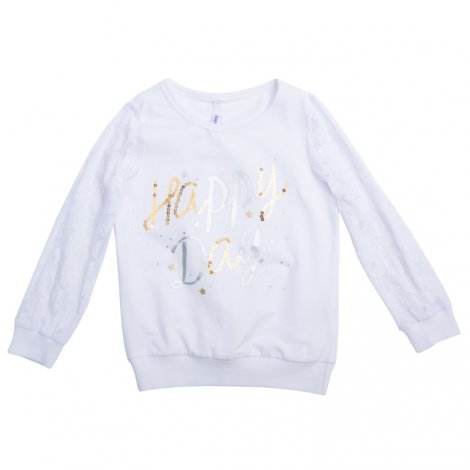 Белая футболка с длинным рукавом для девочки PlayToday 462014/1327, вид 1