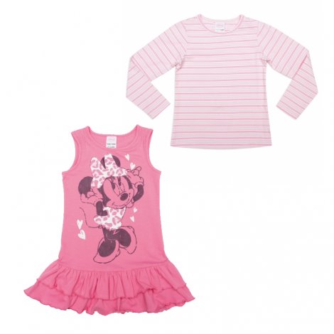 Розовый комплект: футболка с длинным рукавом, сарафан для девочки PlayToday 542001, вид 1